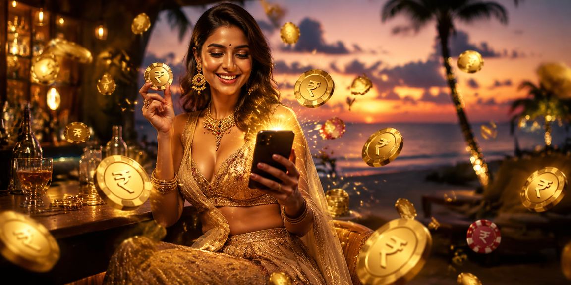 Mobile user playing Aviator near the beach in Goa with colorful traditional attire